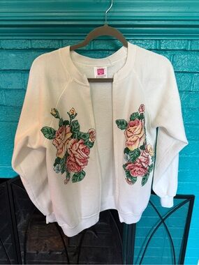 Crafty Grandma Open-Front Cardigan with Bubble Paint